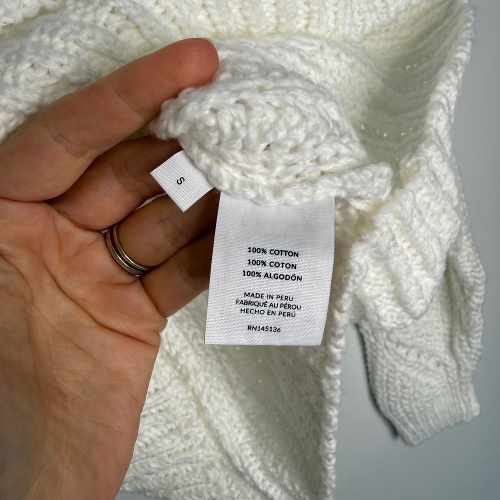 C17 Naadam Luxe Chunky Cotton Novelty Pointelle Crew Sweater White Small NWT - Picture 8 of 9